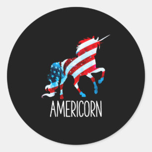 Americorn unicorn 4th of july classic round sticker