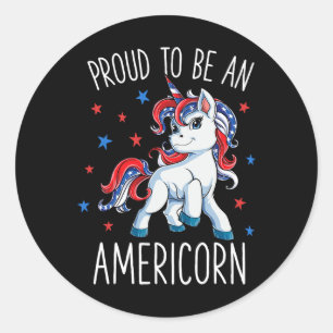 Americorn Unicorn 4th Of July T Shirt Girls Merico Classic Round Sticker