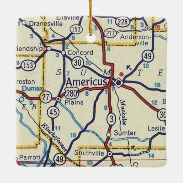 Americus GA Vintage Map Ceramic Ornament (Back)