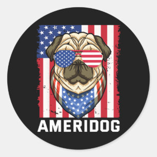 Ameridog American Flag Pug Dog 4th Of July Indepen Classic Round Sticker