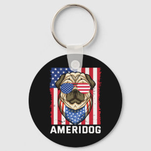 Ameridog American Flag Pug Dog 4th Of July Indepen Key Ring