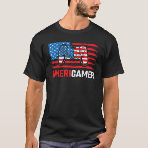 Amerigamer Distressed American Flag Gamer July 4th T-Shirt