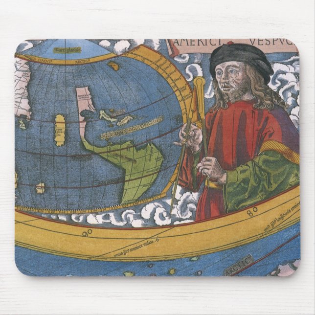 Amerigo Vespucci Explorer on a Map of the Americas Mouse Mat (Front)