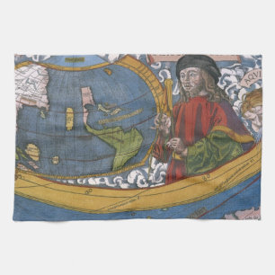 Amerigo Vespucci Explorer on a Map of the Americas Tea Towel