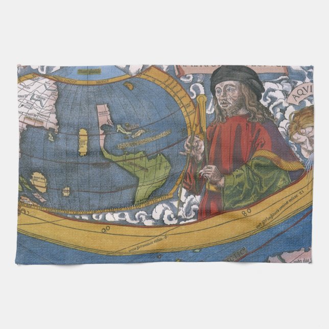 Amerigo Vespucci Explorer on a Map of the Americas Tea Towel (Horizontal)