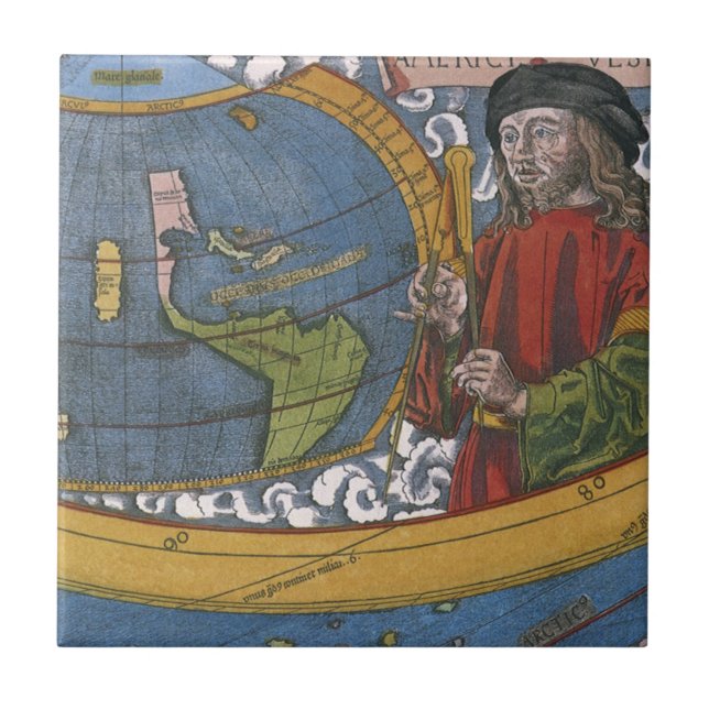 Amerigo Vespucci Explorer on a Map of the Americas Tile (Front)