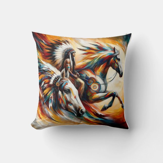 amerindian oil paint colorful cushion (Front)