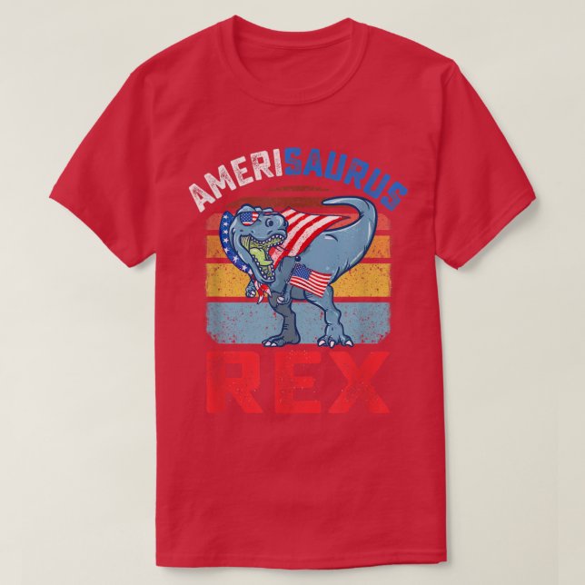 Amerisaurus Re Funny 4th of July TRe Dinosaur USA  T-Shirt (Design Front)