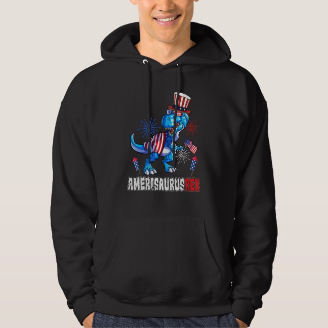 Amerisaurus Rex American Flag 4th of July T Rex Di Hoodie (Front)