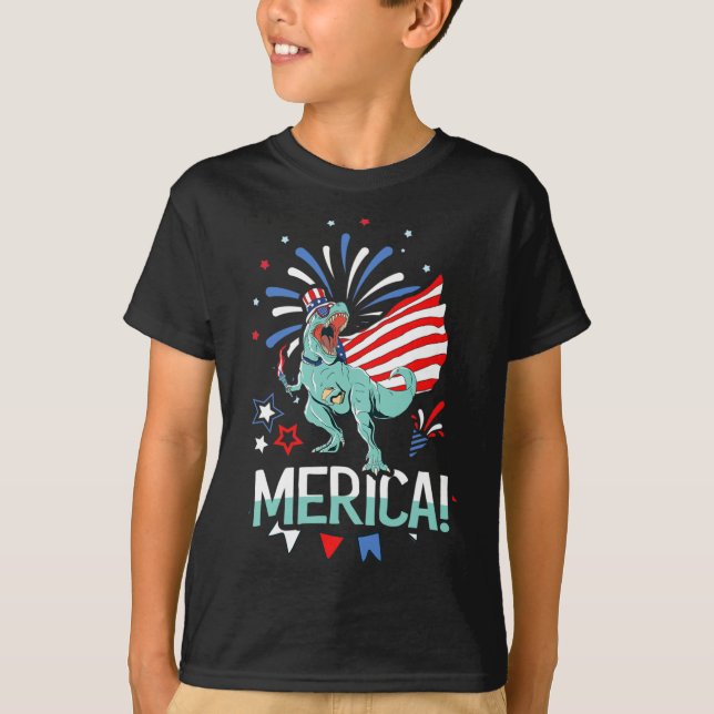 Amerisaurus Rex American Flag Independence Day Mer T-Shirt (Front)