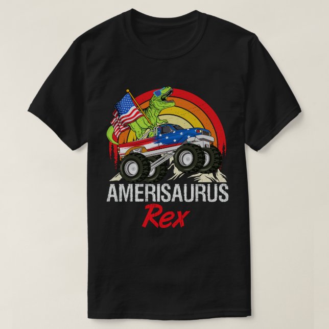  Amerisaurus Rex Dinosaur American Flag July 4th T-Shirt (Design Front)