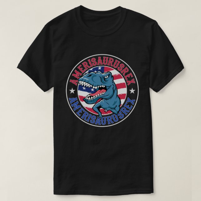  Amerisaurus Rex Dinosaur American Flag July 4th T-Shirt (Design Front)