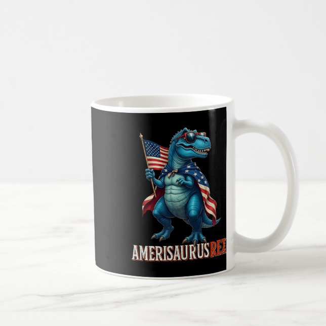 Amerisaurus T Rex Dinosaur 4th Of July American Fl Coffee Mug (Right)