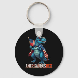Amerisaurus T Rex Dinosaur 4th Of July American Fl Key Ring