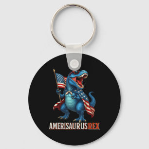 Amerisaurus T Rex Dinosaur 4th Of July American Fl Key Ring