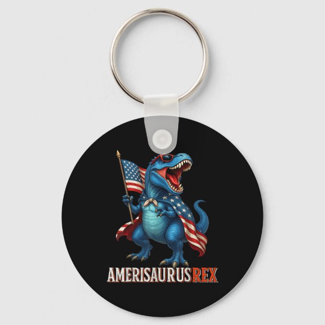 Amerisaurus T Rex Dinosaur 4th Of July American Fl Key Ring (Front)
