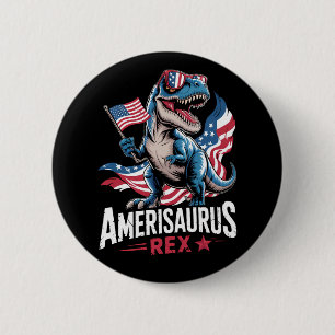 Amerisaurus T Rex Dinosaur 4th Of July US American 6 Cm Round Badge