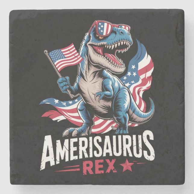 Amerisaurus T Rex Dinosaur 4th Of July US American Stone Coaster (Front)