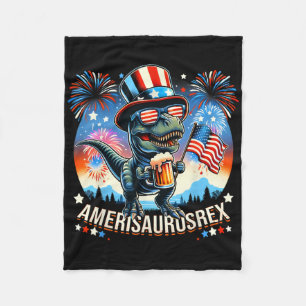 Amerisaurusrex American Flag Cute Dinosaur T-rex K Fleece Blanket