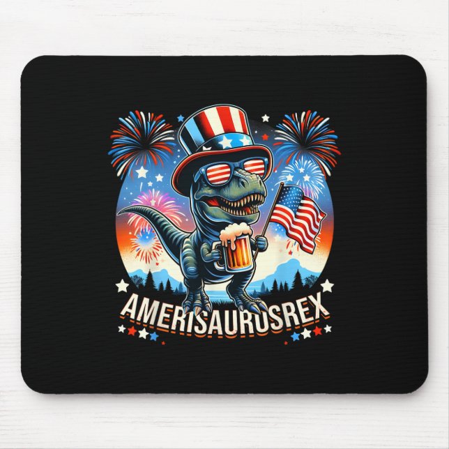 Amerisaurusrex American Flag Cute Dinosaur T-rex K Mouse Mat (Front)