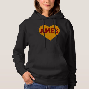 Ames Iowa Heart Design Gold & Red College Town Hoodie