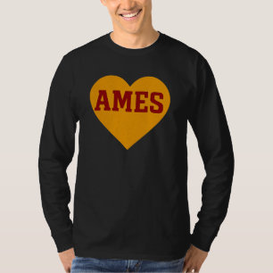 Ames Iowa Heart Design Gold & Red College Town T-Shirt