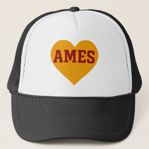 Ames Iowa Heart Design   Gold & Red College Town Trucker Hat