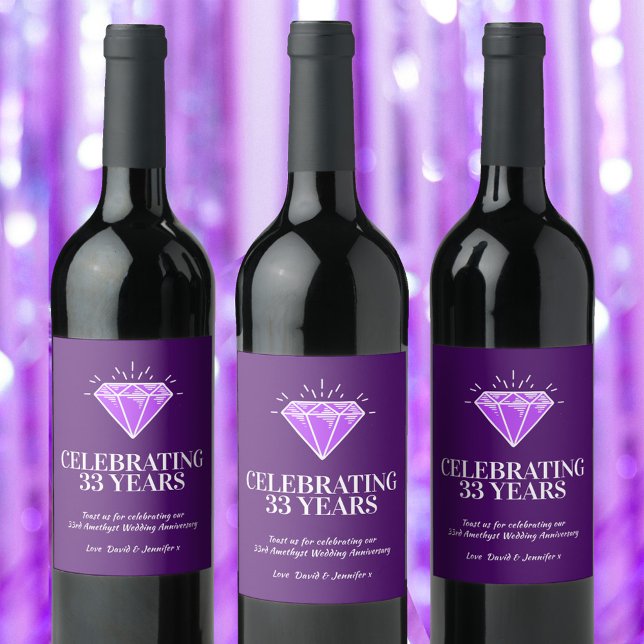 Amethyst 33rd wedding anniversary purple favour wi wine label (Creator Uploaded)
