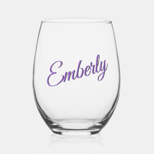 Amethyst 3D Minimalist Handwritten Name  Stemless Wine Glass