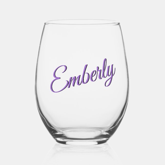 Amethyst 3D Minimalist Handwritten Name  Stemless Wine Glass (Front)