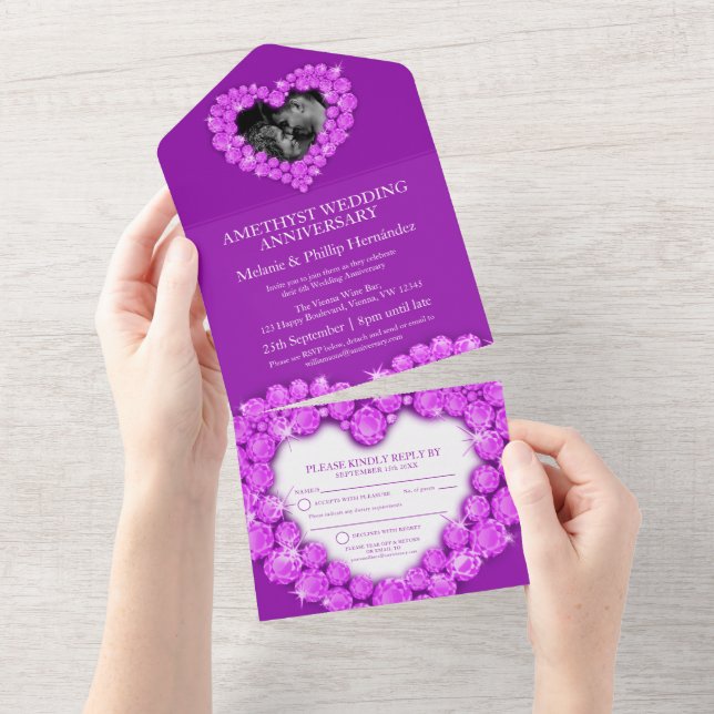 Amethyst 6th wedding anniversary photo purple all in one invitation (Tearaway)