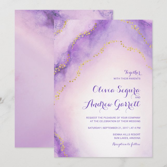 Amethyst Agate Watercolor Painted Wedding Invite (Front/Back)