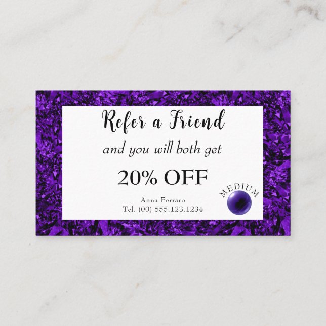 Amethyst & Amethyst Crystal Ball Psychic Medium Referral Card (Front)