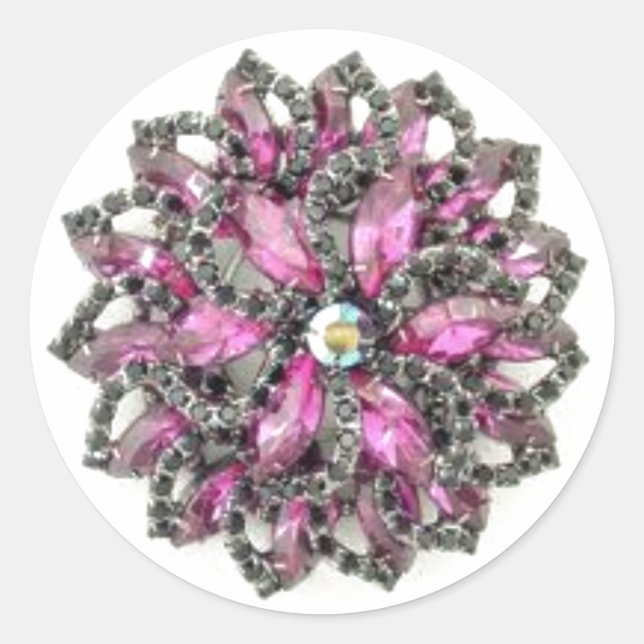 Amethyst and Black Diamonds Brooch Classic Round Sticker (Front)