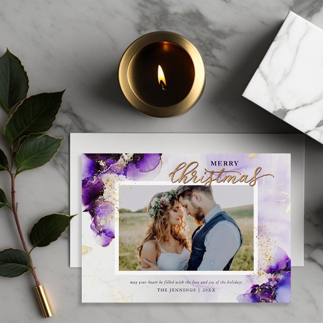 Amethyst and Gold Glam 2 Photo Holiday Card (Creator Uploaded)