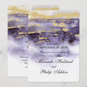 Amethyst And Gold Modern Painting Wedding Invitation