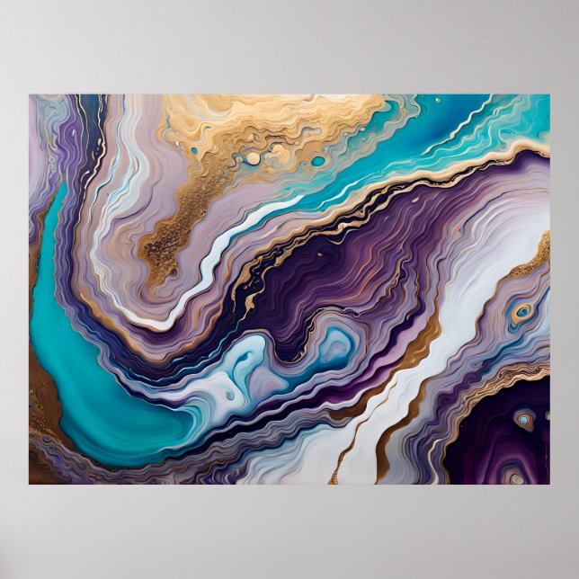 Amethyst and Turquoise and Gold Abstract  Poster (Front)