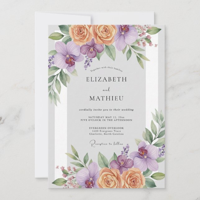 Amethyst Apricot Blossom Wedding Invitation (Front)