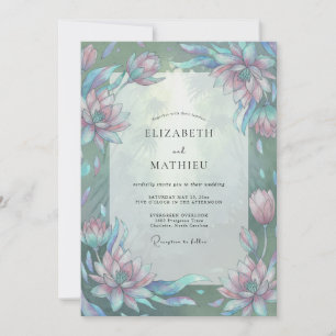 Amethyst Aqua Lotus Eucalyptus Wedding Invitation