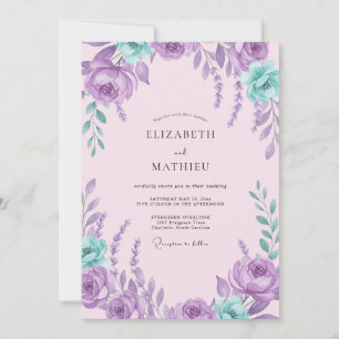 Amethyst Aqua Petal Wedding Invitation