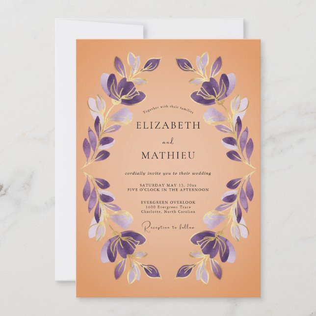 Amethyst Artistic Botanical Wedding Invitation (Front)