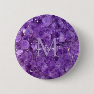 Amethyst Birthstone Monogram Personalised Name 6 Cm Round Badge