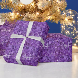 Amethyst Birthstone Monogram Personalised Name Wrapping Paper
