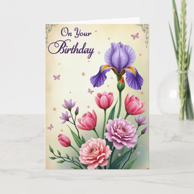 Amethyst Bloom Birthday Card (Front)