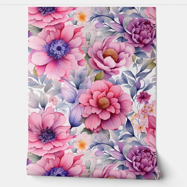 Amethyst Bloom Rhapsody Botanical Wallpaper (Unrolling)