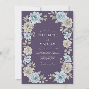 Amethyst Blue Watercolor Floral Wedding Invitation