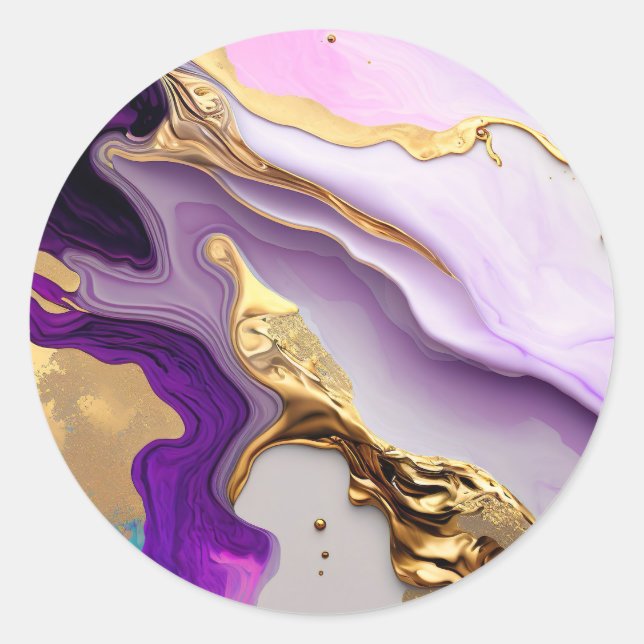 Amethyst & Blush Marble with Liquid Gold Classic Round Sticker (Front)
