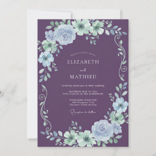 Amethyst Bouquet Eucalyptus Wedding Invitation