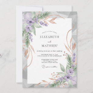 Amethyst Champagne Leaf Wedding Invitation