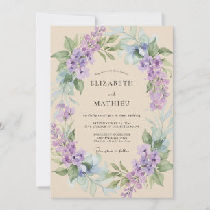 Amethyst Champagne Wreath Wedding Invitation